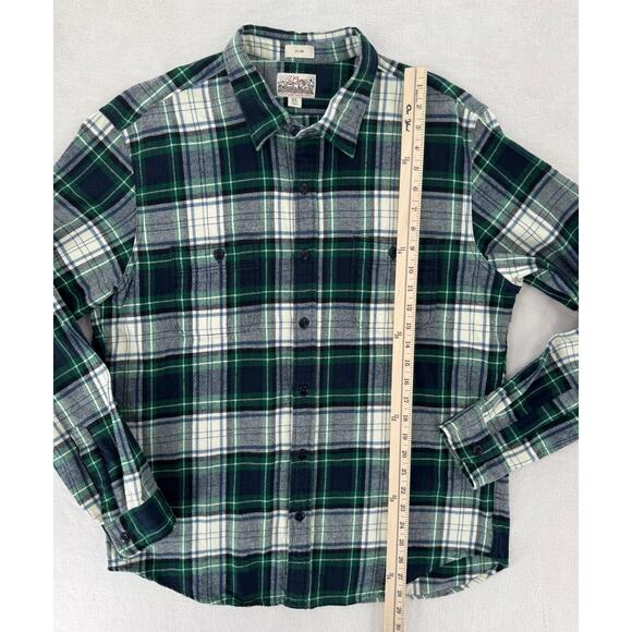 J crew Mens Navy Green Flannel Tartan Plaid Shirt XL Cotton Button Down - Picture 5 of 7